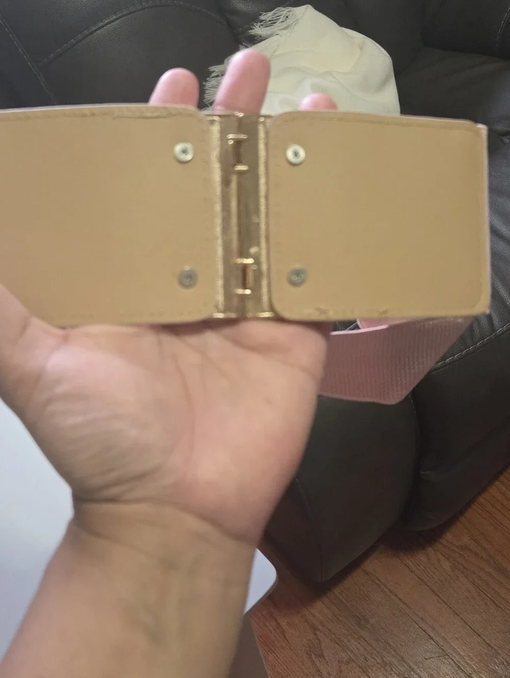 Blush Pink Elastic Waist Cinch Belt with Gold Buckle